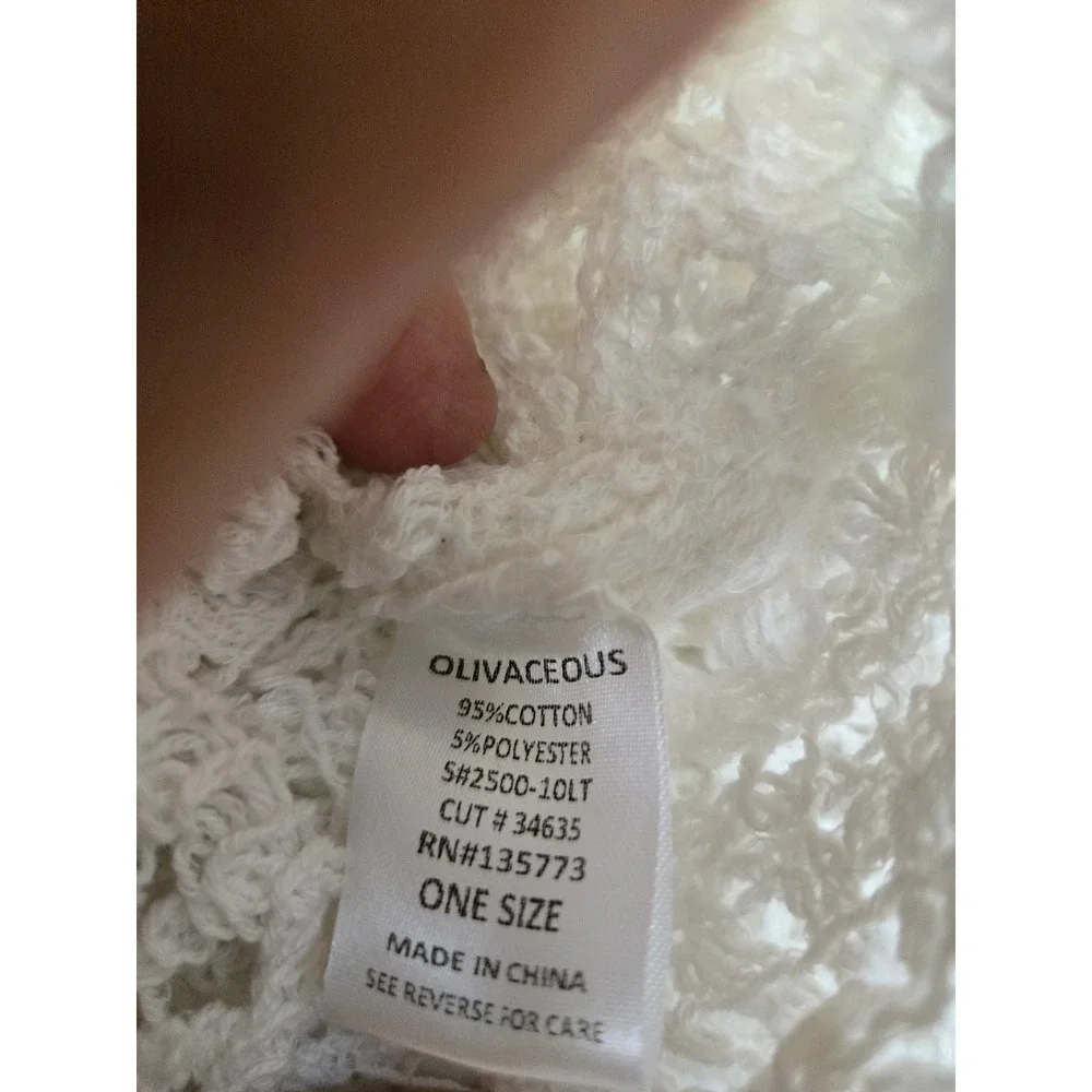 Olivaceous White Crochet Cardigan Floral Open Knit Button Front One Size Small